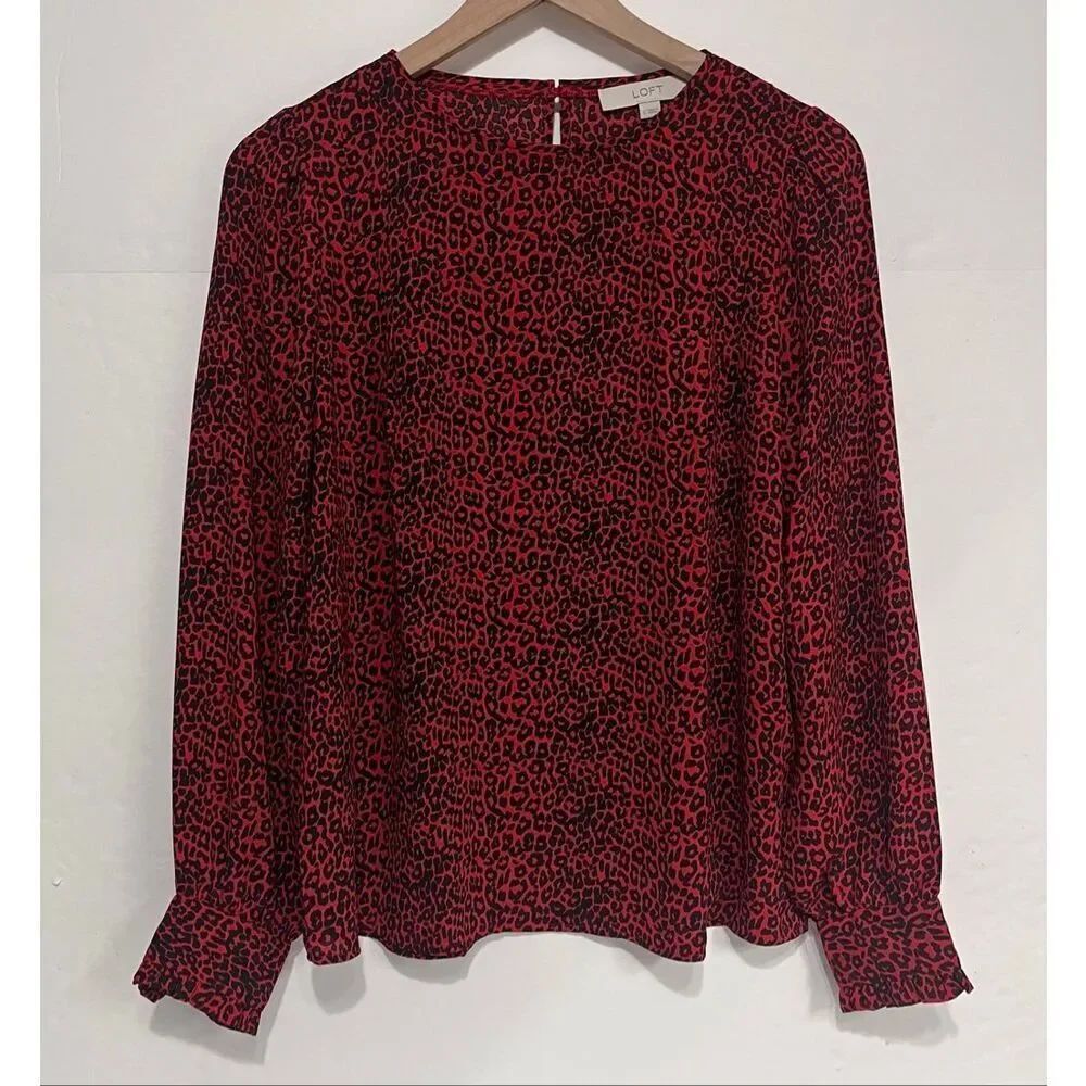 LOFT Red And Black Animal Print Blouse Size S